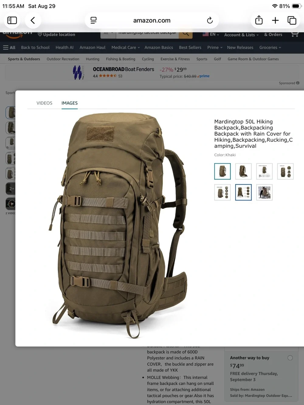 Mardingtop 50L hiking backpack
